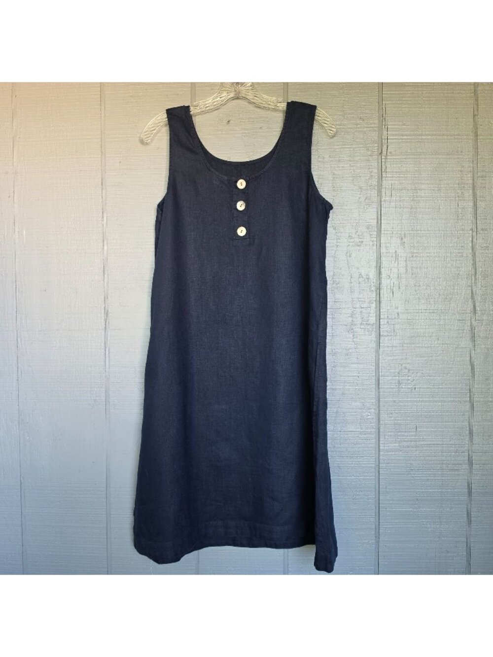 J.Jill Love Linen Navy 100% Linen Sleeveless Shift Dress Button Front